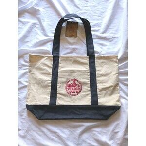 Trader Joe's Large Canvas Tote Bag Blue and White Reusable NWT Embroidered